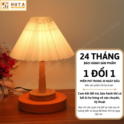 Đèn Ngủ Để Bàn HUTA G5 Gỗ Chao Xếp Ly Vintage Dễ Thương, Decor Trang Trí Phòng Ngủ, Đọc Sách Đầu Giường, Điều Chỉnh Độ Sáng, Đèn Vàng Bóng LED Tiết Kiệm Điện