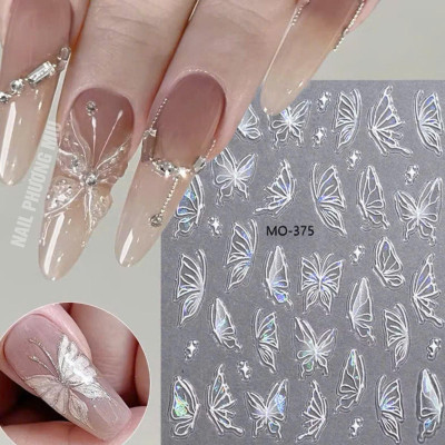 Sticker 5D Bướm Phản Quang Cánh To MO375 Làm Nail Dán Móng Siêu Xinh, Hình Dán Móng Ánh Ngọc Trai Bướm Nổi MOSR Trang Trí Móng Hàn Quốc