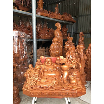 Tượng phật di lặc ngũ phúc bằng gỗ hương liền khối kt 50×28×26cm