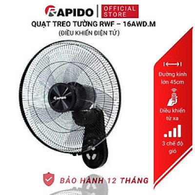 Quạt treo tường Rapido RWF – 16AWD cao cấp, chính hãng, siêu êm, 3 chế độ gió, đường kính 45cm - Hàng chính hãng