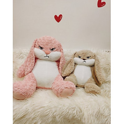 Thú nhồi bông thỏ quạo màu hồng đáng yêu - Size từ 35cm đến 1m - Quà tặng gấu bông thỏ mặt giận dữ hồng phấn mềm mịn.
