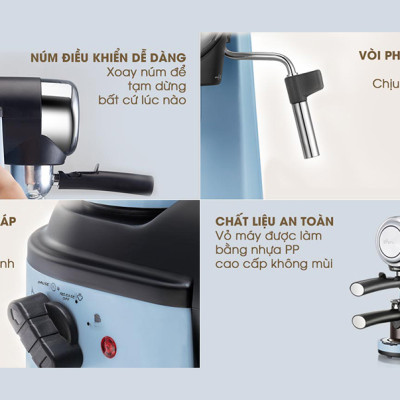 Máy Pha Cà Phê Bear KFJ-A02N1 Pha Nespresso, Americano, Cappuccino Tạo Bọt Sữa Dễ Dàng Có Tạo Bọt Sữa Dung Tích 240 ML Công Suất 800 W - Hàng Chính Hãng