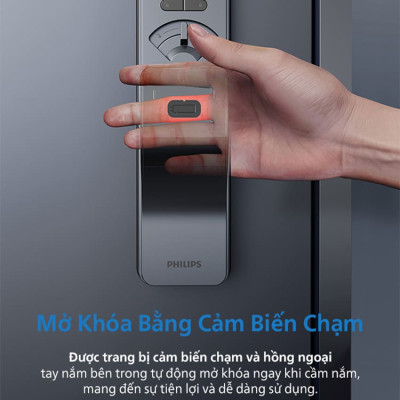 Bộ khóa cửa thông minh Gateway điều khiển từ xa, vân tay, thẻ từ, mật khẩu và chìa cơ, tích hợp kèm chuông cửa Philips DDL801-5HBS - Hàng nhập khẩu