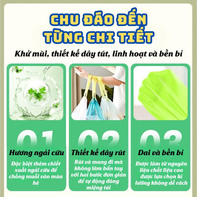 Túi Đựng Rác Dạng Rút Linh Chi Bedding Cuộn 50 Túi Chịu Tải Tốt Siêu Dai Màu Xanh Lá