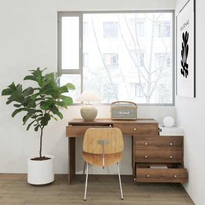 HAPPY FURNITURE ,Bàn làm việc 5 ngăn kéo - HAPPI, BAN_140 , 110cm x 45cm x 78cm DxRxC