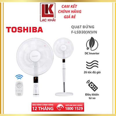 Quạt đứng Toshiba F-LSD30(W)VN - Điều khiển từ xa núm xoay vô cực - 9 cánh - DC inverter tiết kiệm điện 70% - Cảm biến nhiệt độ - Màn hình LED hiển thị - Hàng chính hãng, bảo hành 12 tháng, chất lượng Nhật Bản