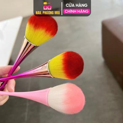 Chổi Phủi Bụi Móng Cán Dài Màu Xám Bạc Làm Nail Siêu Sang, Cọ Phủi Dài Vệ Sinh Bụi Nail Siêu Mềm Mịn, Lông Đều Cán Nhựa