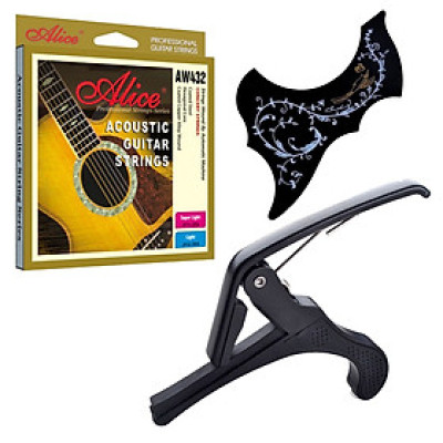 Combo dây đàn guitar acoustic Alice AW432+Capo A107A+ Miếng dán Alice (SOL.G)