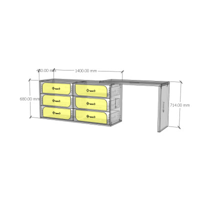 HAPPY FURNITURE , Tủ lưu trữ 6 ngăn kéo kết hợp bàn - VENNI , BAN_115 , 220cm x 45cm x 71cm DxRxC
