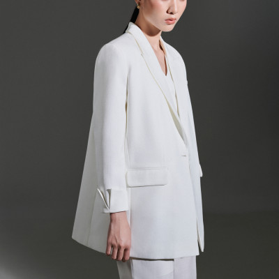 Áo blazer vai rộng, cổ 2 ve tay lỡ dài màu trắng TOVE thiết kế cao cấp WHITE CHIC