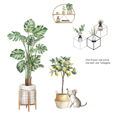 Sticker Giấy Dán Tường Decal Dán tường Tranh Dán Tường Trang Trí Tường Mẫu Chậu Cây Cảnh Phong Cách Vintage ZDB-2187