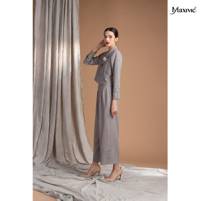 Áo vest nữ lửng xám đỏ cotton xô Maxivic M092318A