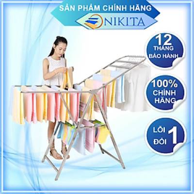 Giàn phơi, kệ phơi đồ Inox xếp gọn có bánh xe - Chính hãng NIKITA 818ABX