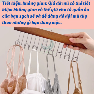 Móc treo đồ đa năng, móc gỗ 8 móc treo đồ lót, khăn, thắt lưng, cà vạt, áo 2 dây xoay 360 độ tiện dụng