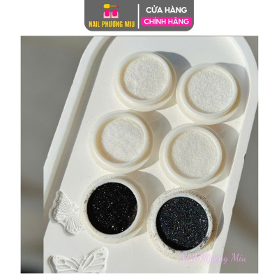 Set Nhũ Rắc Đen Trắng 6 Hũ, Chất Liệu Tinh Thể Kim Cương Siêu Sáng, Trang Trí Móng Lung Linh, Dành Cho Thợ Làm Nail Nữ Women