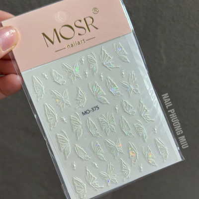 Sticker 5D Bướm Phản Quang Cánh To MO375 Làm Nail Dán Móng Siêu Xinh, Hình Dán Móng Ánh Ngọc Trai Bướm Nổi MOSR Trang Trí Móng Hàn Quốc