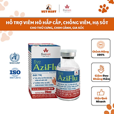 Five-Aziflu-Viêm hô hấp cấp, chống viêm, hạ sốt, Giảm nhanh triệu chứng cho thú cưng, gia súc, chim cảnh