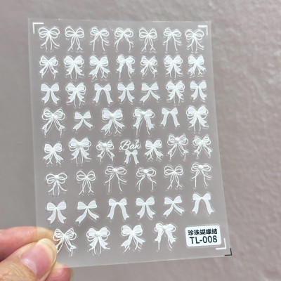 Sticker 5D Nơ Ren Trắng Mix Ngôi Sao TL077 TL008 Siêu Xinh, Hình Dán Móng Nơ Trắng Nhiều Kiểu Nhiều Size Sang Chảnh