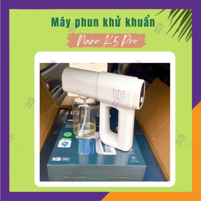 Máy Phun Khử Khuẩn Nano K5 PRO Hoàng Gia Công Suất Lớn Không Dây Cầm Tay - HÀNG CHÍNH HÃNG - Pin siêu bền 2 Chế Độ Phun Với Chùm 8 Đèn Led UV Khử Trùng Sạch Vi Khuẩn - Thiết Kế Nhỏ Gọn - Dạng Sạc Pin Di Động, Dễ Dùng