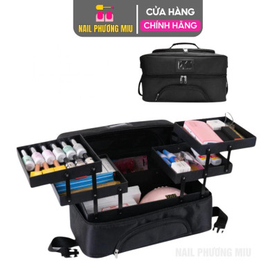 Cốp Vải To Đựng Đồ Làm Nail Đa Năng 2 Tầng 4 Khay Nhựa Chắc Chắn, Túi Vải Canvas 43x23x21cm Dày Dặn 2 Khóa Chống Nước Có Quai Đeo Và Tay Xách