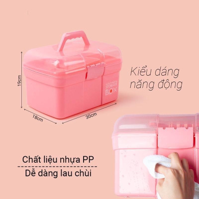 Cốp Nhựa Hồng Đựng Dụng Cụ Làm Nail 2 Ngăn Tiện Lợi 30x19x18cm, Để Vừa Máy Hơ Sun 5, Nắp Trong Có Thể Tháo Rời, Dễ Vệ Sinh Nail Phương Miu
