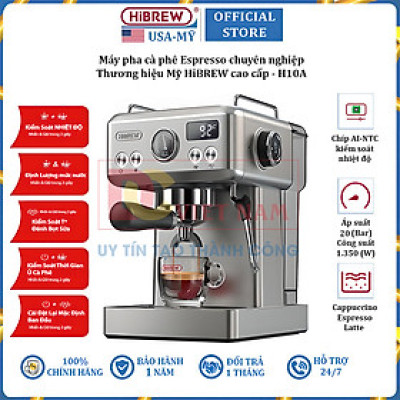 Máy pha cà phê Espresso chuyên nghiệp thương hiệu HiBREW H10A , áp suất 20bar , công suất 1350W - Hàng Chính Hãng