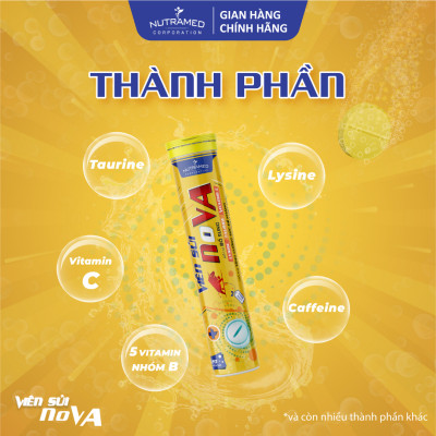 Viên sủi N.o.v.a hỗ trợ tăng cường sức đề kháng, giảm căng thẳng, mệt mỏi (20 viên) - Nutramed