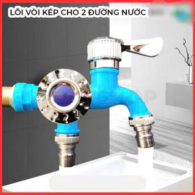 Vòi Nước Đôi Chia 2 Đầu – Van Cổng Xả Riêng Biệt, Chống Gỉ Sét, Bền Bỉ