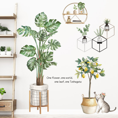 Sticker Giấy Dán Tường Decal Dán tường Tranh Dán Tường Trang Trí Tường Mẫu Chậu Cây Cảnh Phong Cách Vintage ZDB-2187