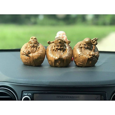 Tượng tam đa phúc lộc thọ mini bằng gỗ bách xanh thơm nức kt  8,5×8,5×8,5cm