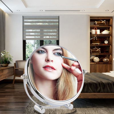 Gương trang điểm phóng đại 3 lần, xoay 360 độ, 2 mặt siêu nét, để bàn, Inox 304, Size 18cm, 20cm, Minh House G31