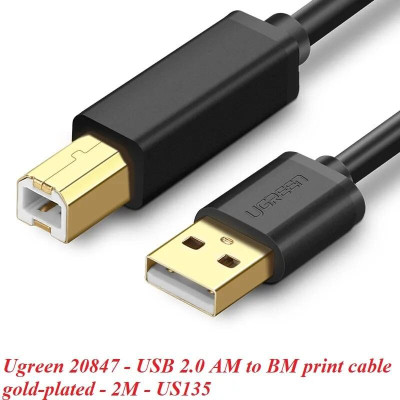 Ugreen UG20847US135TK 2M màu Đen Cáp USB 2.0 sang USB B máy in đầu mạ vàng - HÀNG CHÍNH HÃNG