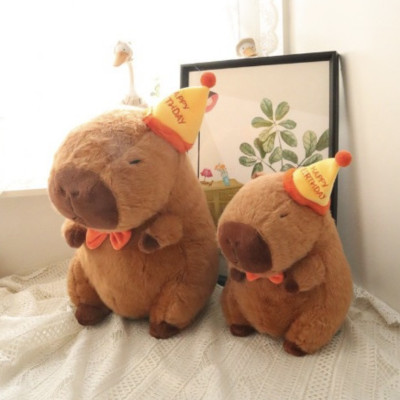 Thú nhồi bông Capybara đội nón sinh nhật có dòng chữ Happy everyday - Size từ 35cm đến 85cm - Quà tặng gấu bông chuột lang đeo nơ dễ thương.