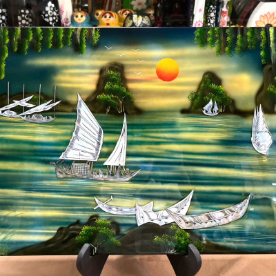 { Siêu sale }Tranh sơn mài thuận buồm xuôi gió cẩn ốc xà cừ cao cấp treo tường, trang trí nhà cửa, văn phòng