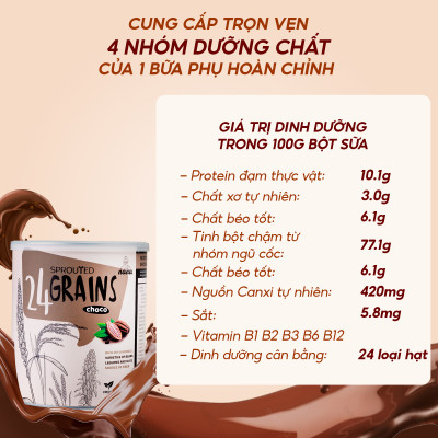 Sữa Hạt 24Grains 700g x4 Hộp (2.8kg) Vị Socola Tự Nhiên Cho Trẻ Từ 3 Tuổi & Người Lớn Bổ Sung Dinh Dưỡng Toàn Diện