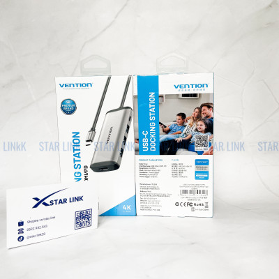 Cáp chuyển đổi Type-C sang HDMI + 3 cổng USB 3.0 + Type-C PD Vention CNBHB - hàng chính hãng