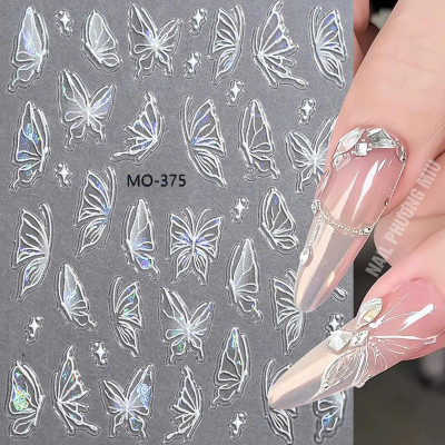 Sticker 5D Bướm Phản Quang Cánh To MO375 Làm Nail Dán Móng Siêu Xinh, Hình Dán Móng Ánh Ngọc Trai Bướm Nổi MOSR Trang Trí Móng Hàn Quốc