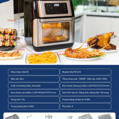 NỒI CHIÊN KHÔNG DẦU KALITE Q10 HÀNG CHÍNH HÃNG - QUÀ TẶNG KÈM BÌNH XỊT DẦU + KẸP GẮP