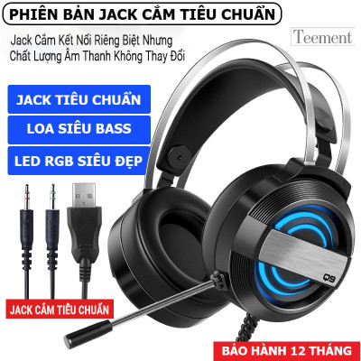 Tai Nghe Chụp Tai Máy Tính Teement TM01 Gaming MC Q9 Có Đèn Led Đổi Màu, Mic Đàm Thoại, Headphone Chơi Game Trên Laptop, Pc - Hàng Chính Hãng