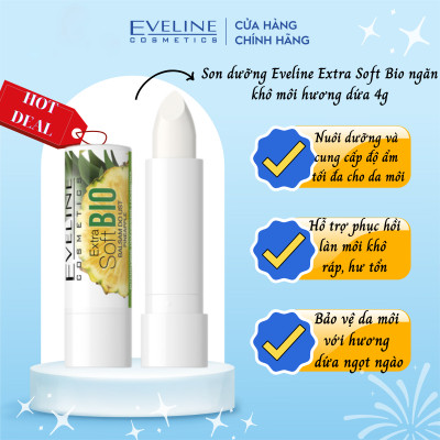 [Deal 79k] Son dưỡng Eveline Extrasoft Bio ngăn khô môi hương dứa 4g