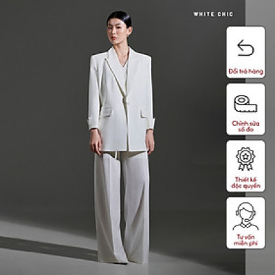 Áo blazer vai rộng, cổ 2 ve tay lỡ dài màu trắng TOVE thiết kế cao cấp WHITE CHIC