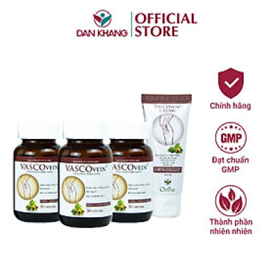 Liệu trình suy giãn tĩnh mạch Vascovein Dân Khang 4 món (3 viên uống và 1 kem) giúp giảm sưng đau tê phù chân