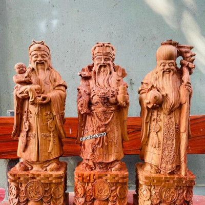 Bộ tam đa phúc lộc thọ gỗ hương đá kt cao 30×11×9cm