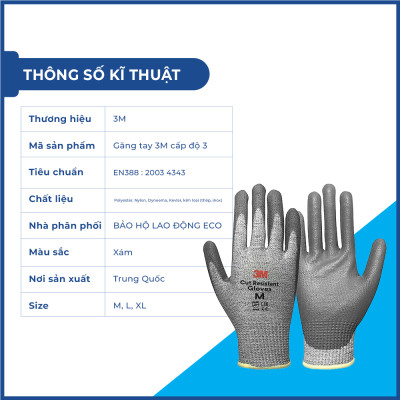 Găng Tay 3M Chống Cắt Cấp Độ 3 – Bám Chắc, Chống Trượt – Dùng Cho Cơ Khí, Xưởng Gỗ, Sửa Xe