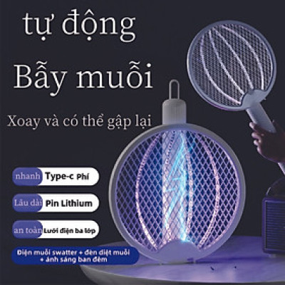 Vợt Diệt Muỗi, Côn Trùng Gấp Gọn Thông Minh Kiêm Đèn Bắt Muỗi - Vợt Bắt Muỗi Cầm Tay 2 Trong 1 Tự Động Có 2 Lớp Lưới Bảo