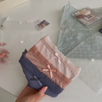 Set túi ví 3 quần lót nữ su lạnh phối nơ viền ren