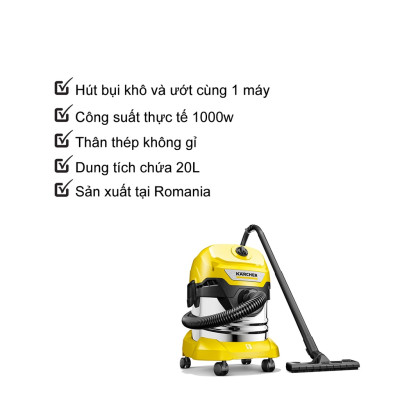 Máy hút bụi khô và ướt Karcher WD 4 S - version mới năm 2022 (Hàng chính hãng)