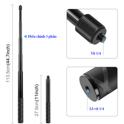 Gậy chụp ảnh selfie gắn lên tay lái xe đạp, xe điện, xe máy, xe đẩy Puluz PU817, hàng chính hãng