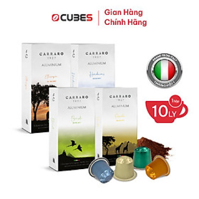 Cà phê viên nén Carraro - Single Origin Blend - Nhập khẩu từ Ý - Tương thích máy capsule Nespresso