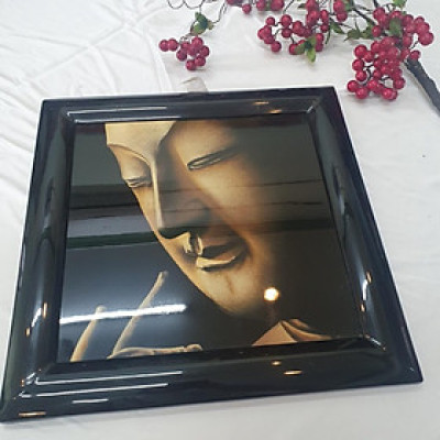 Tranh sơn mài vẽ tay Tượng Phật cao cấp Thanh Bình Lê size 38x38 cm treo tường, trang trí nhà cửa, văn phòng, quà tặng